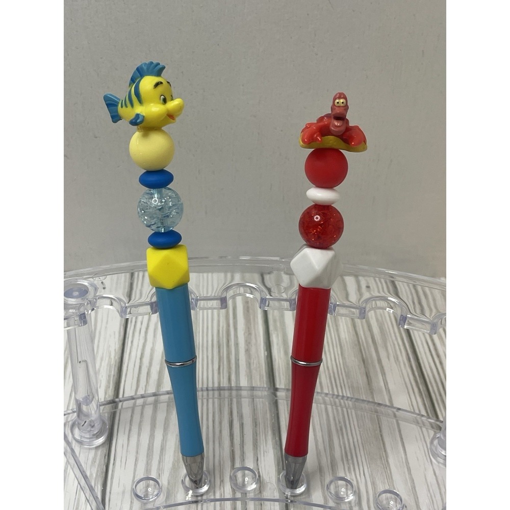 Little Mermaid Flounder And Sebastian Beaded Pen With Vintage 90's Toppers